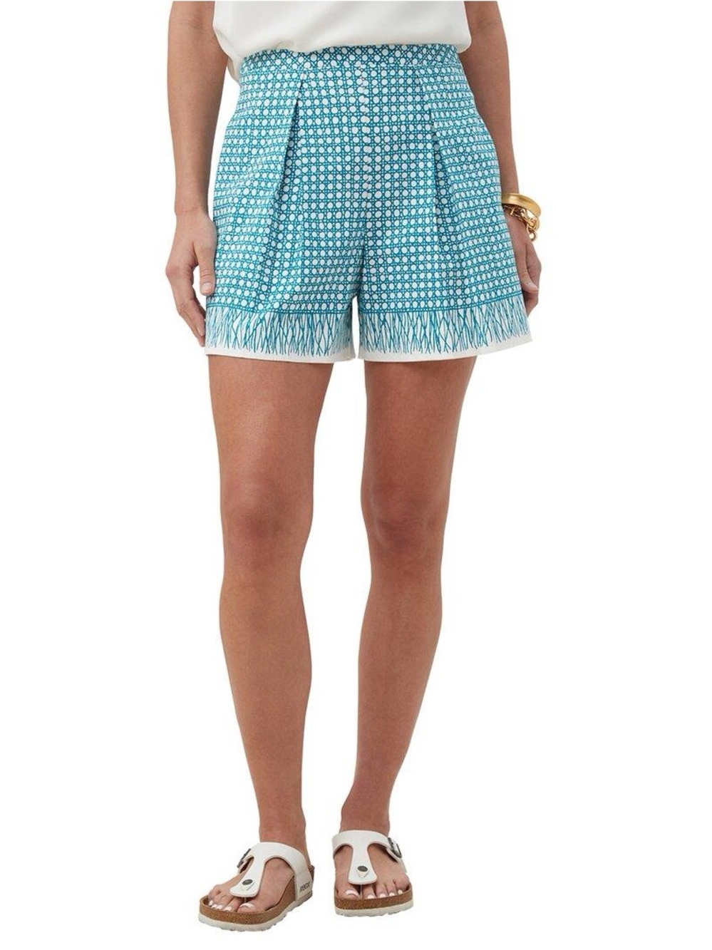 Trina Turk Teal and White Patterned Pleated Shorts